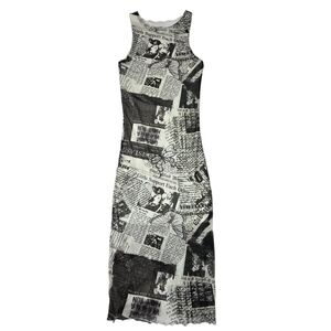 Newspaper Print Sleeveless Dress No Brand Tag